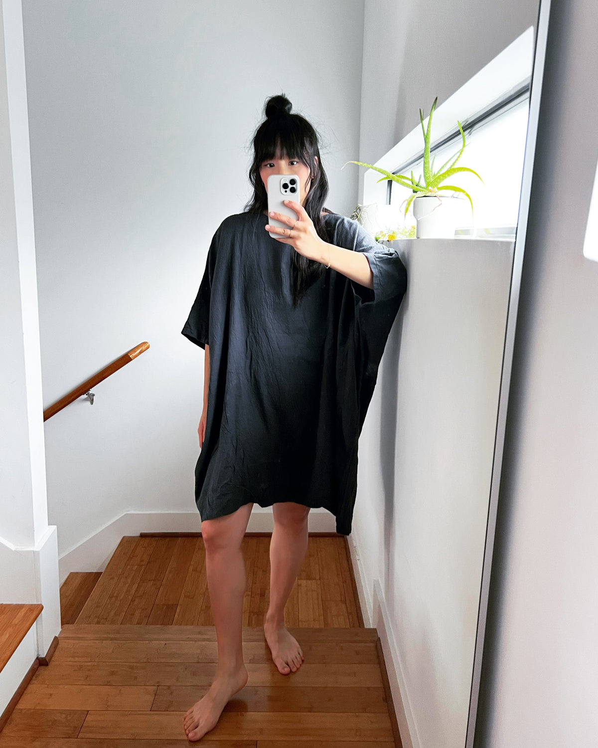 Charcoal Coarse Cotton Box Dress