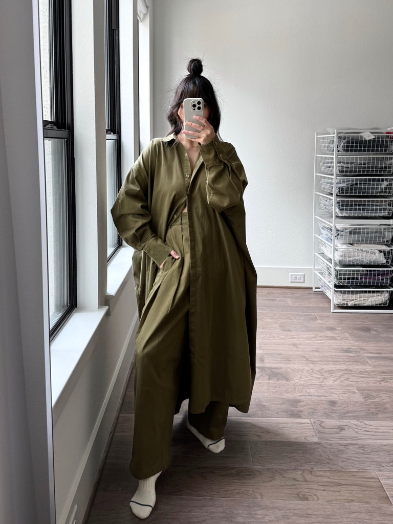 Kaftan Shirt Dress, Light Olive