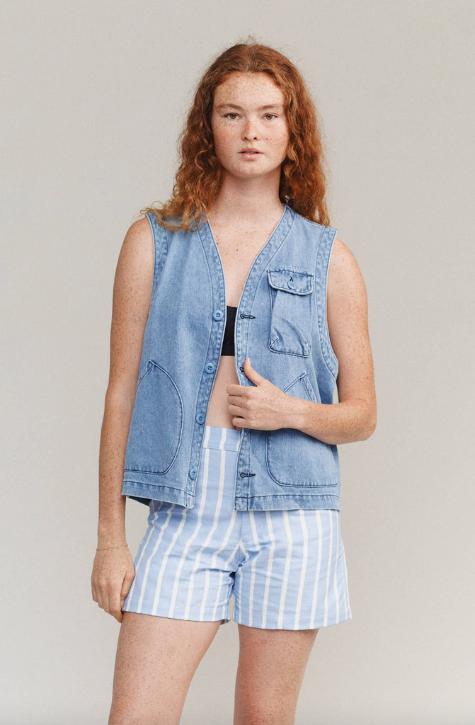 Falcon Vest, Light Wash Denim