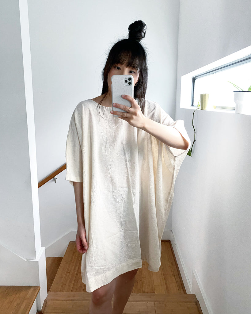 Cream Coarse Cotton Box Dress